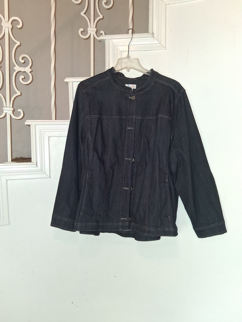 Denim&Co Black Crew-Neck Denim Jacket